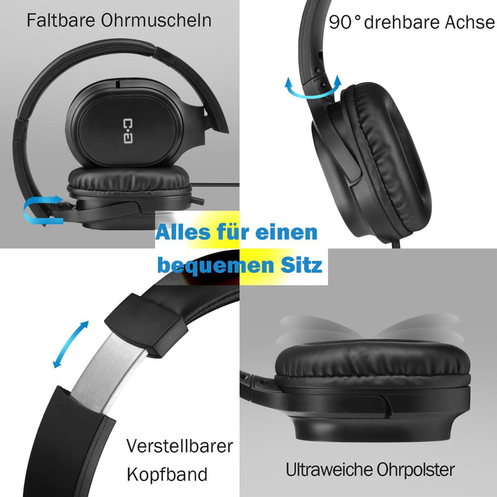 Extra lange Kabel-Kopfhörer für TV und PC mit Lautstärkeregler, 5,5 m Verlängerungsfeder, Spiralkabe