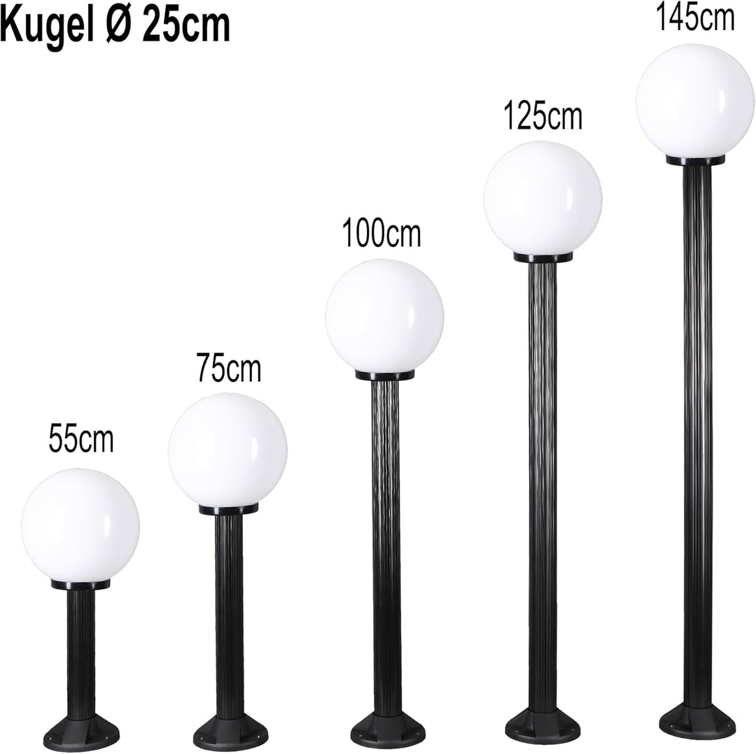 Wegeleuchte Wegelampe Aussenleuchte Gartenlampe Kugel Opal 25cm Ø, Höhe 100cm