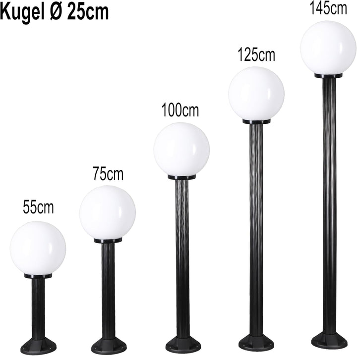 Wegeleuchte Wegelampe Aussenleuchte Gartenlampe Kugel Opal 25cm Ø, Höhe 100cm