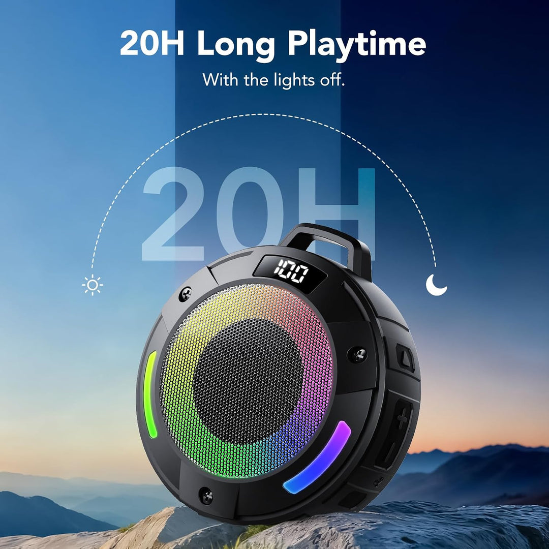 Tragbarer Mini Bluetooth Lautsprecher, Musikbox Bluetooth mit Licht, Kräftiger Klang, IP68 Wasserdic