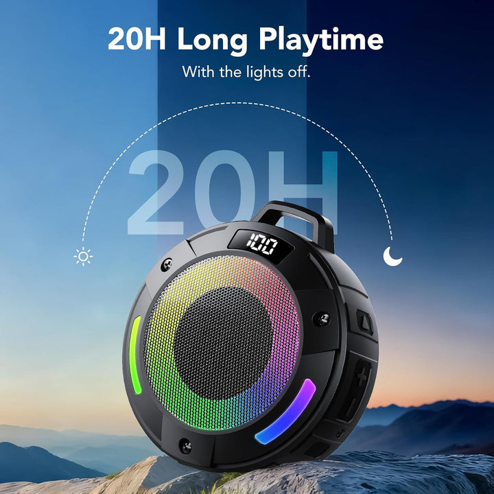 Tragbarer Mini Bluetooth Lautsprecher, Musikbox Bluetooth mit Licht, Kräftiger Klang, IP68 Wasserdic