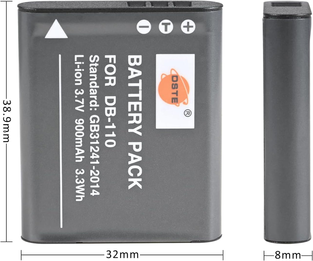 DSTE® 2-Pack Ersatz Batterie DB-110 und DC16E Reise Ladegerät Compatible für Ricoh GR III,Ricoh WG-6