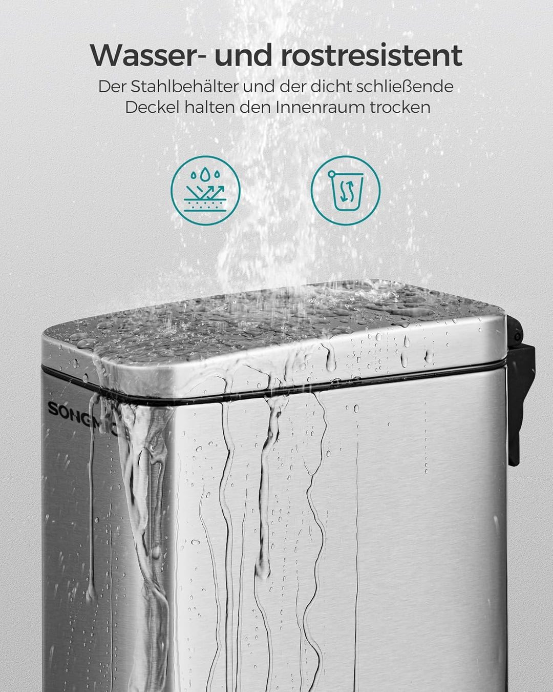 SONGMICS Kosmetikeimer, 5 Liter, Mülleimer Bad, mit Deckel, Tretmülleimer, Abfalleimer klein, schmal