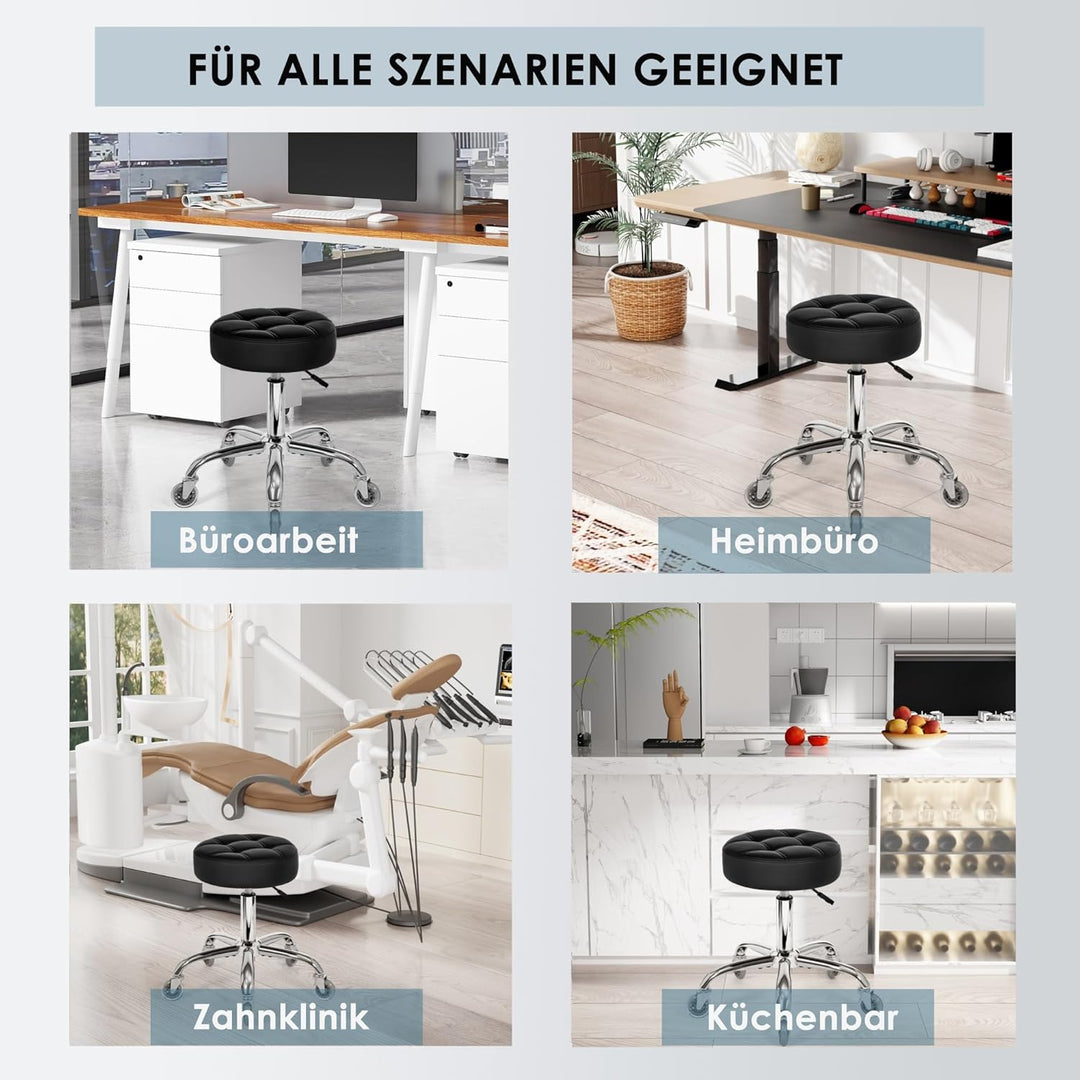 BEWISHOME Rollhocker mit Rollen,Verstellbarer Hocker für hohe Belastungen bis 200 kg,360° Drehhocker
