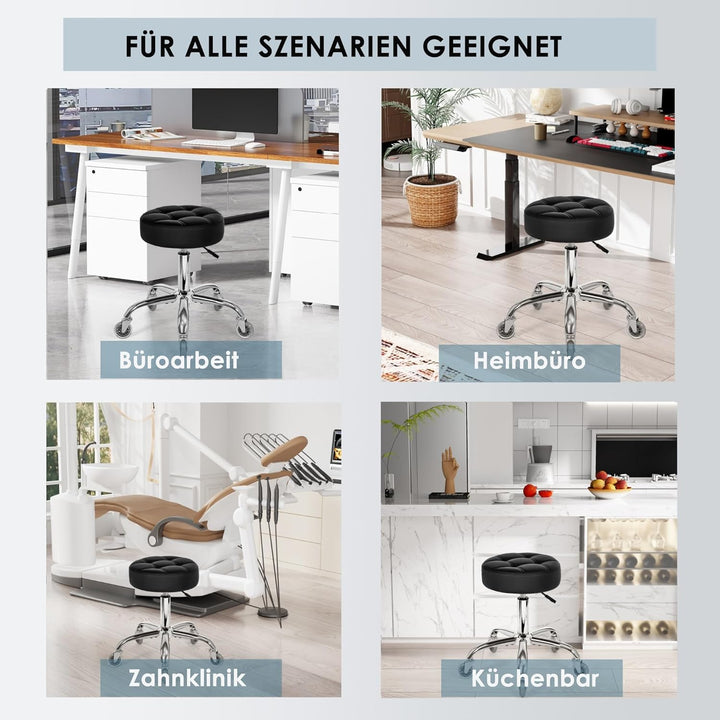 BEWISHOME Rollhocker mit Rollen,Verstellbarer Hocker für hohe Belastungen bis 200 kg,360° Drehhocker