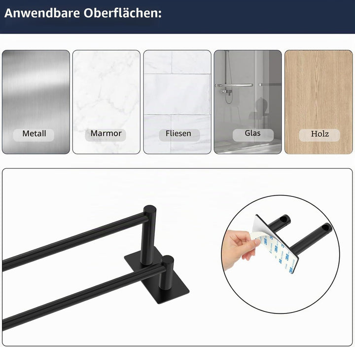 Handtuchhalter Verstellbar 40-75CM Ohne Bohren Doppelt Handtuchstange Selbstklebend Wandmontage 304