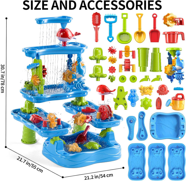 5-stufiger Sand- und Wassertisch mit pumpendem Elefant, Outdoor Sensorik Spielset für Kinder, Sommer