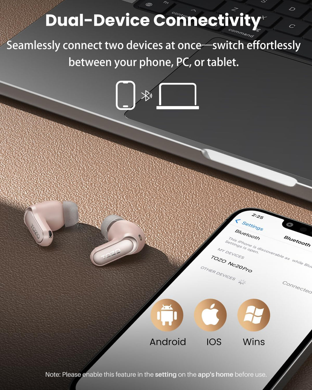 TOZO NC20 Pro Kabellose Bluetooth Kopfhörer mit Smart-Touchscreen, Adaptive Aktive Geräuschunterdrüc
