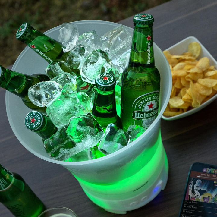 InnovaGoods V0103019 Sonice LED-Eiskübel mit wiederaufladbarem Lautsprecher, PP, Weiss