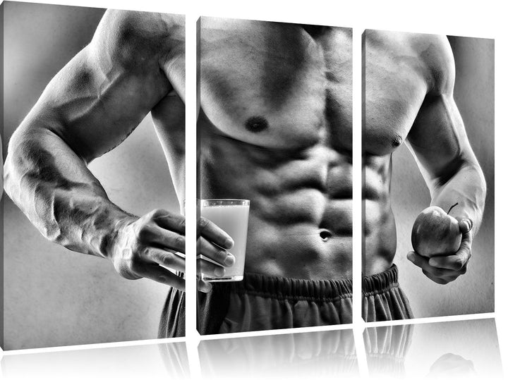Pixxprint Trainierter Oberkörper Bodybuilder als Leinwandbild/Grösse: 3 Teilig (120x80) cm/Wandbild/