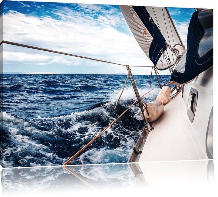 Pixxprint Die weissen Segel der Yacht als Leinwandbild/Grösse: 100x70 cm/Wandbild/Kunstdruck/fertig