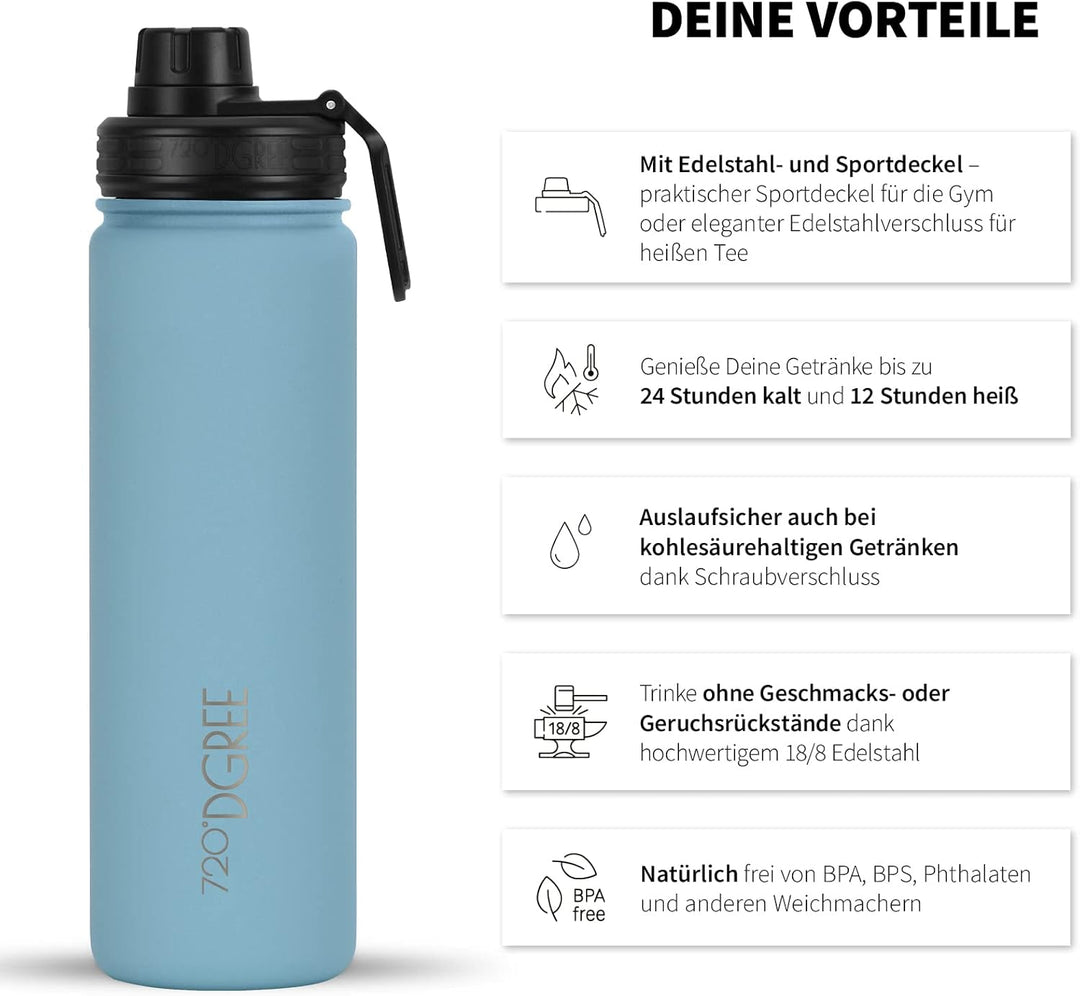 720°DGREE Edelstahl Trinkflasche “noLimit” – 710ml - Auslaufsicher, Kohlensäure geeignet, BPA-Frei -