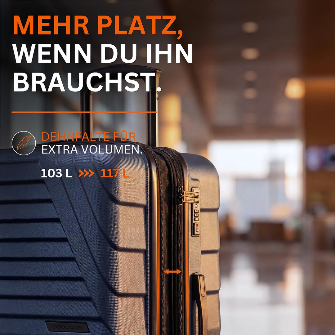 Cocoono Hartschalenkoffer XL Gross - 100L Volumen - 158cm Gurtmass - 8 Rollen 360° drehbar - Leichte