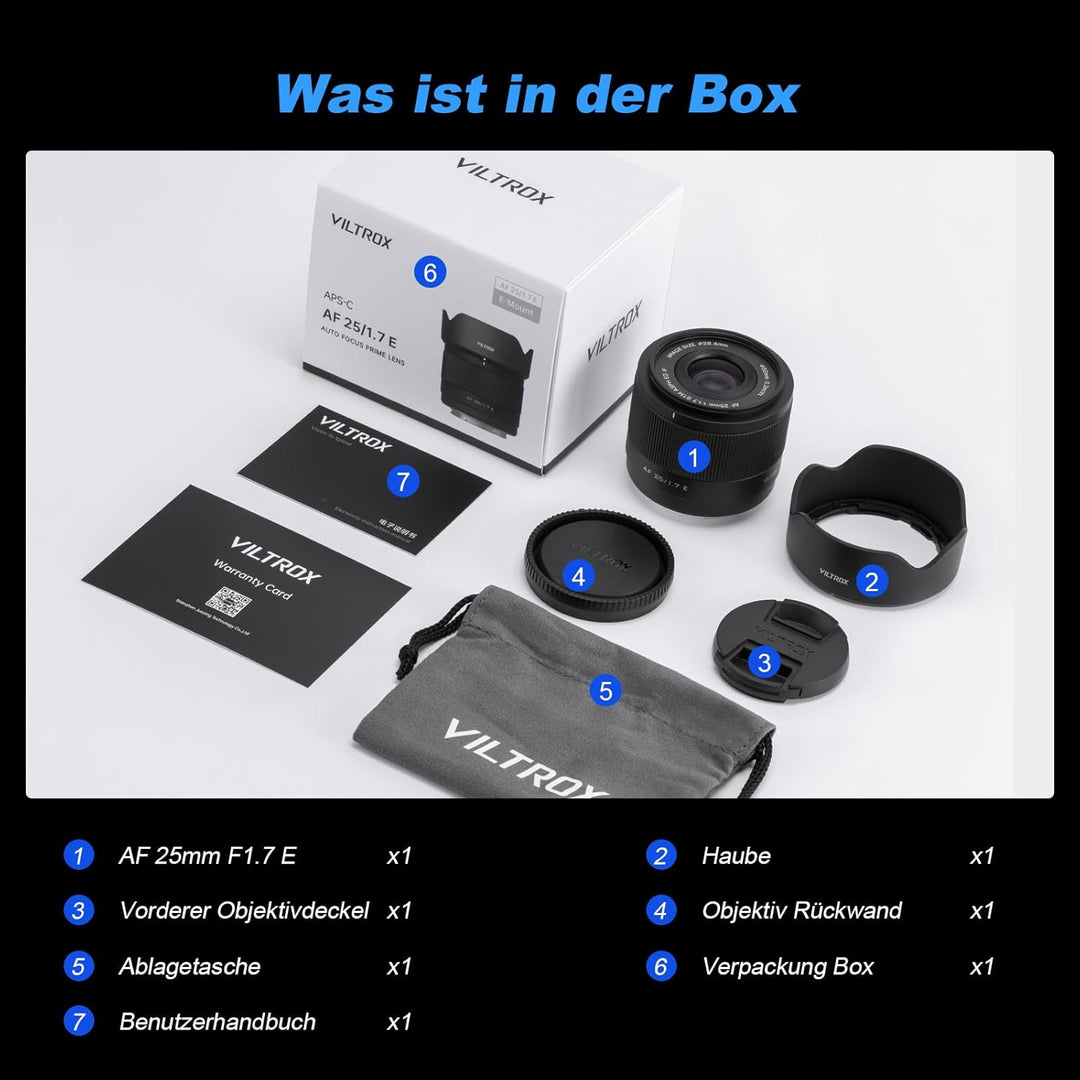 VILTROX 25mm F1.7 Air FE Pocket Dispo Objektiv AF F/1.7 E-Mount Portable Shot für Sony Einsteigerobj