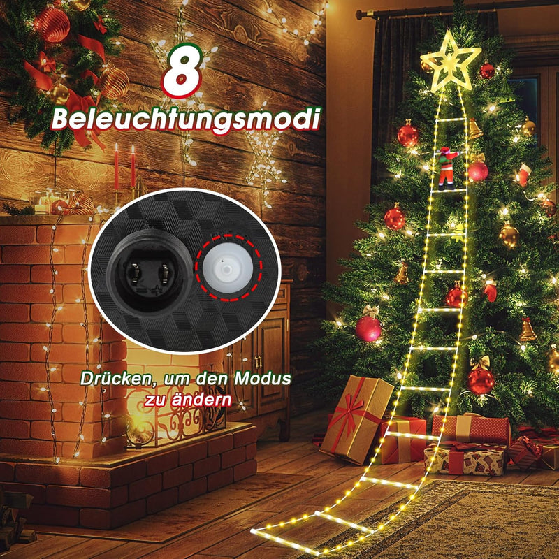 MILFECH 3M LED Weihnachtsmann Leiter Lichterkette LED Weihnachtsbeleuchtung, 8 Modi Weihnachtsdeko-L