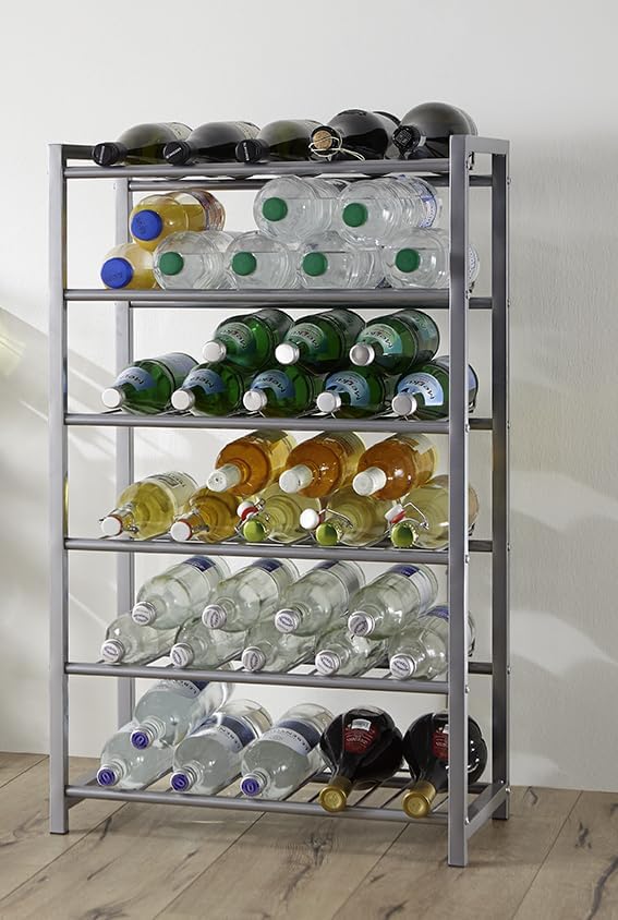 HAKU Möbel Flaschenständer - Weinregal in Aluminiumoptik, Höhe 90 cm