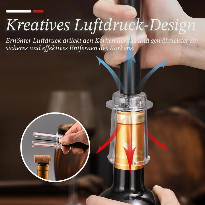 FBBULES 4 Stück Druckluft Korkenzieher Set - Druckluft Flaschenöffner mit Folienschneider, Vakuumsto