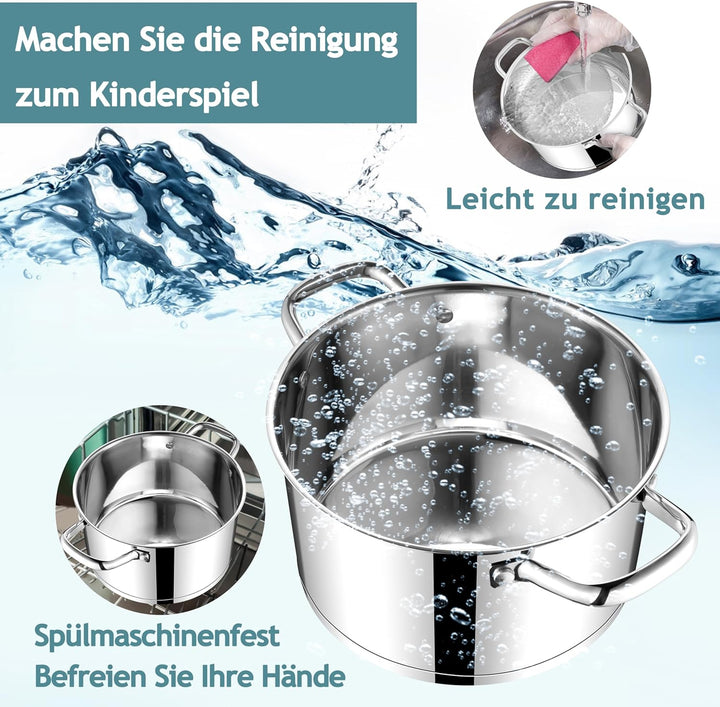 HaWare Kochtopf, 24cm Edeastahl Topf Induktion mit 3-Lagen Boden, Kochtöpfe Nudeltopf für alle Herda