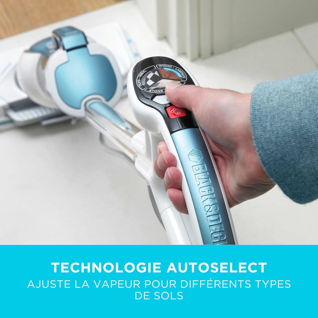 Black+Decker Dampfreiniger Steam Mop Deluxe FSM1630 / Stehender Dampf Mop für versiegelte Hartböden/