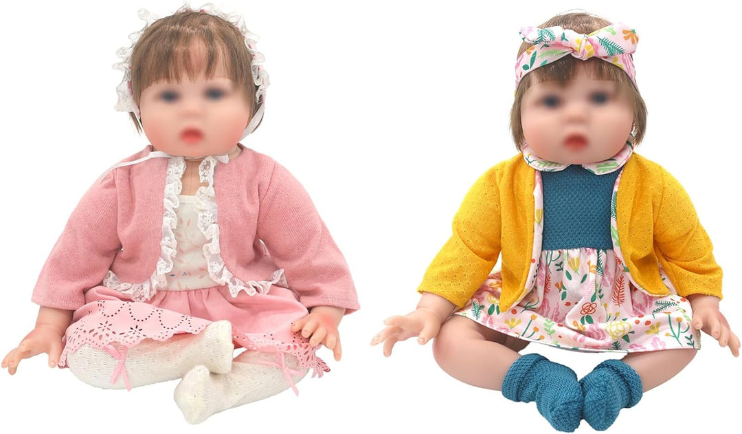 Puppenkleidung für 50-55 cm Baby Puppen mit Stirnband Mantel Kleid und Socken, 2-Packungen