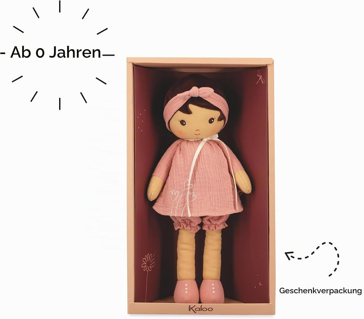 KALOO - Tendresse - Meine Erste Stoffpuppe Amandine - 40 cm Grosse Puppe - Musselinkleid - Dunkler T