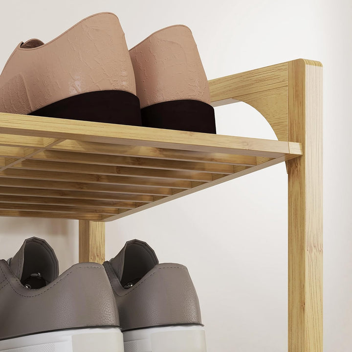 HOMCOM Schuhregal, Schuhständer mit 4 Ebenen aus Bambus, für max. 12 Paar Schuhe, Schuhablage mit Gr
