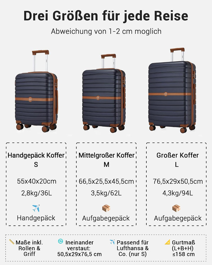 KONO Koffer Reisekoffer Trolley Koffer Gross von ABS+PC Hartschalenkoffer mit Zwillingsrollen und Za