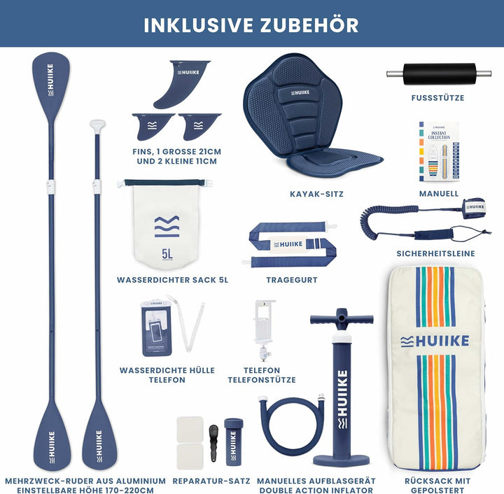 HUIIKE Stand Up Paddling Board mit Zubehör, Paddel, Finnen, Pumpe. Paddle Sup Board Aufblasbar Hohe