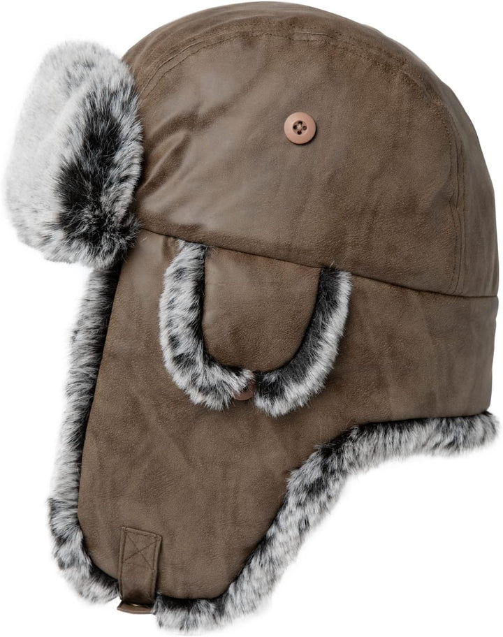 Comhats Winter Trapper-Hut Kunstleder Aviator Pilotenmütze Herren Damen Warm Gefütterte Kunstpelz-Hu