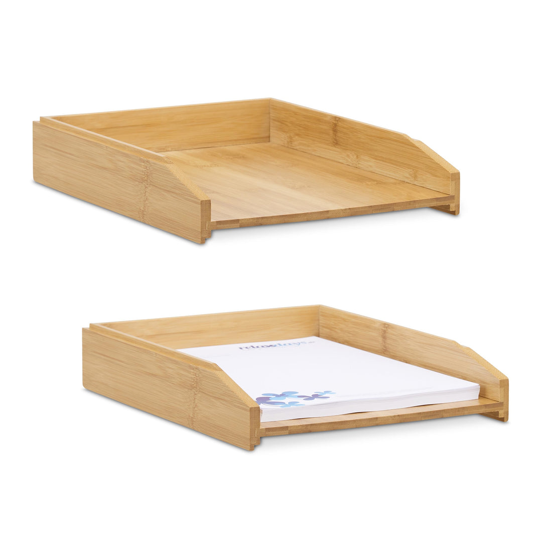 Relaxdays Briefablage 2er Set, aus Bambus, DIN A4 Grösse, stapelbare Dokumentenablage, für Schreibti