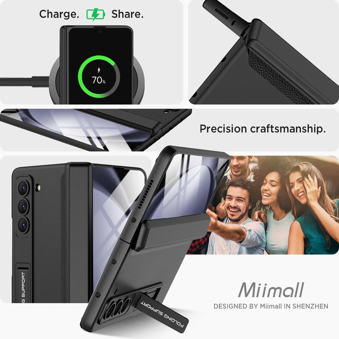 Hülle Kompatibel mit Samsung Galaxy Z Fold 5 Hülle, Robust PC Hülle mit Displayschutz & Ständer Anti