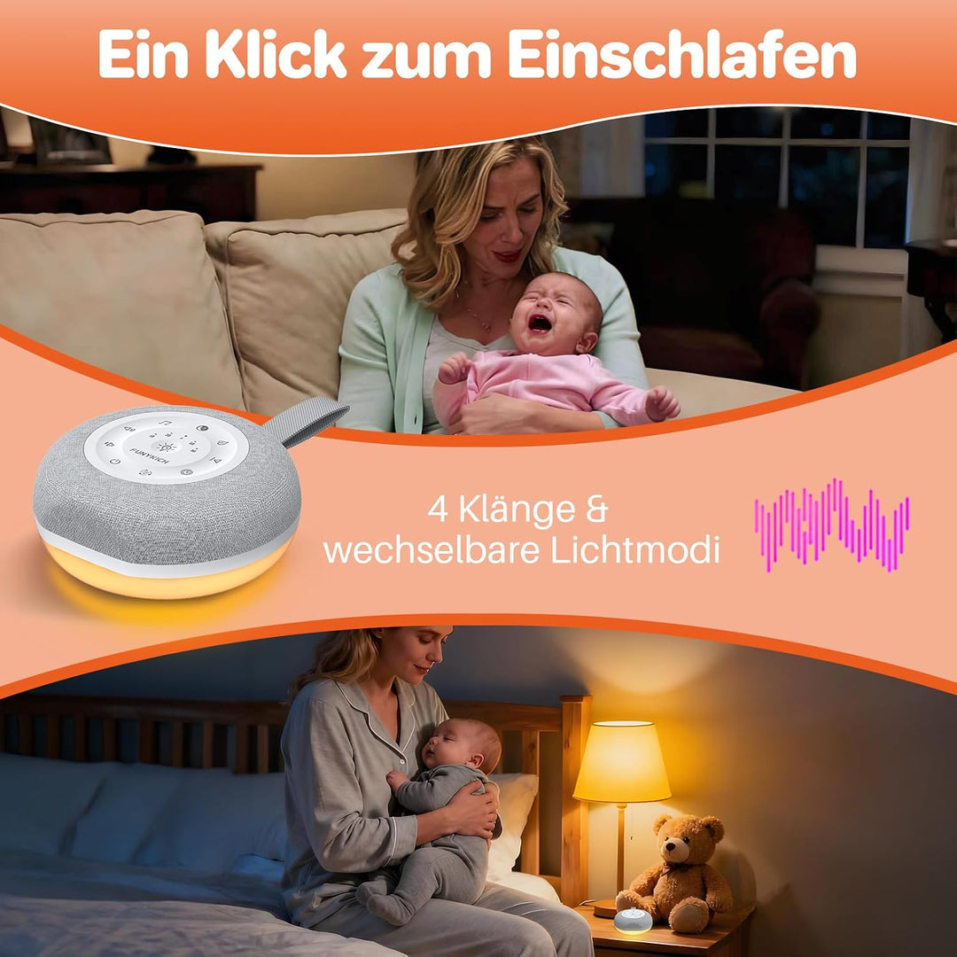 FUNYKICH White Noise Machine Baby, Weisses Rauschen Gerät mit Wireless Lautsprecher, 30 Klänge, 7 Bu