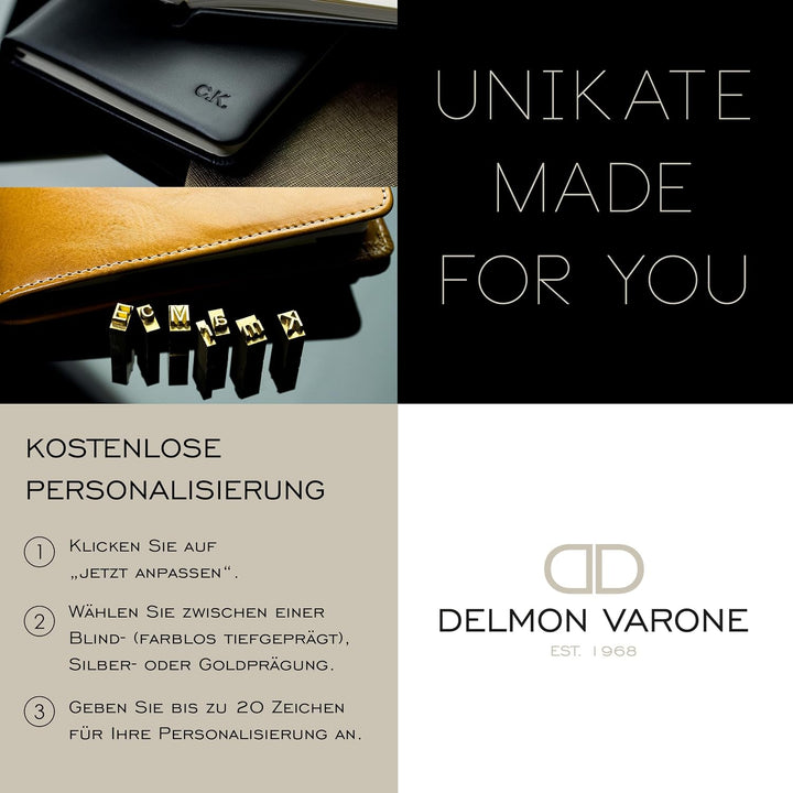 DELMON VARONE - Personalisierbares Adressbuch DIN A5 gebunden mit A-Z Register in Boxcalf Premium Le