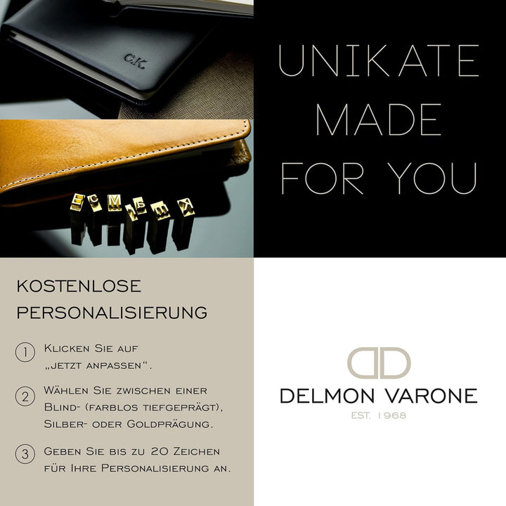 DELMON VARONE - Personalisierbares Adressbuch DIN A6 gebunden mit A-Z Register Vintage Anilin Leder