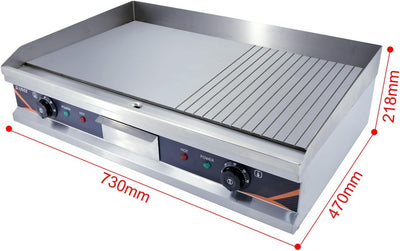DULNICE Grillplatte elektrisch Gastro Tischgrill Elektrogrill Edelstahl Gusseisen, mit 73 x 43cm Gri