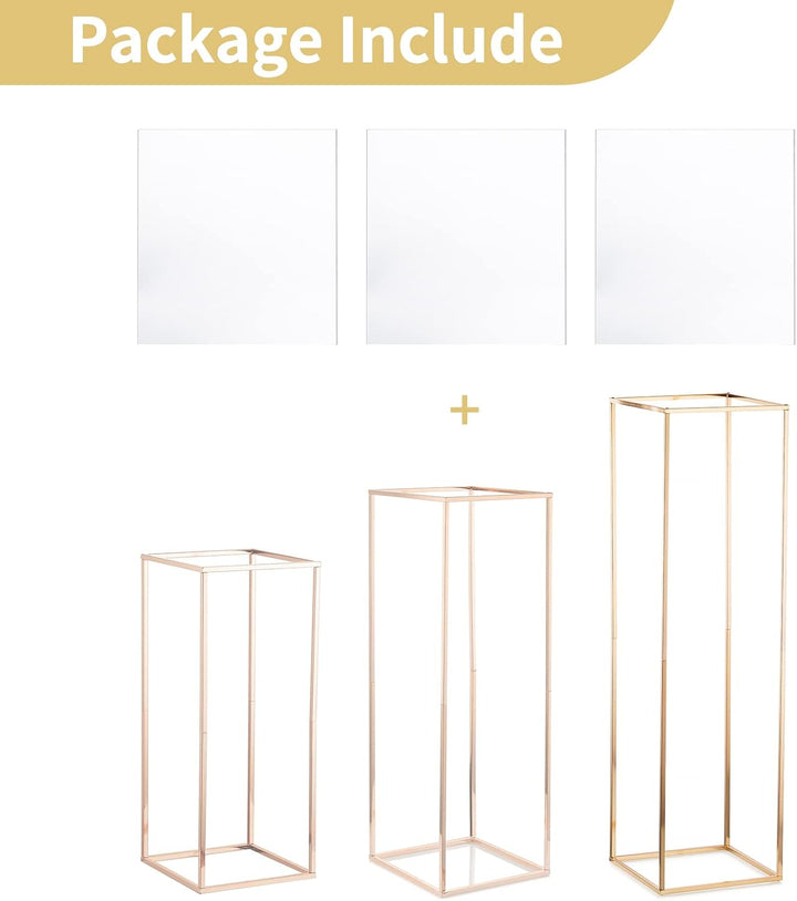 Nuptio Gold Hochzeit Tafelaufsätze für Tische mit Acrylplatte - 3 Stück Hohe Goldene Vase für Tafela