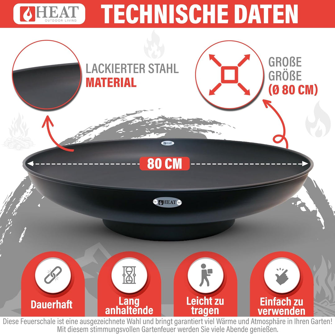 Feuerschale Ø80cm Schwarz - BBQ Feuerschalen für den Garten - Feuerstelle Outdoor & Feuertonne - Ter