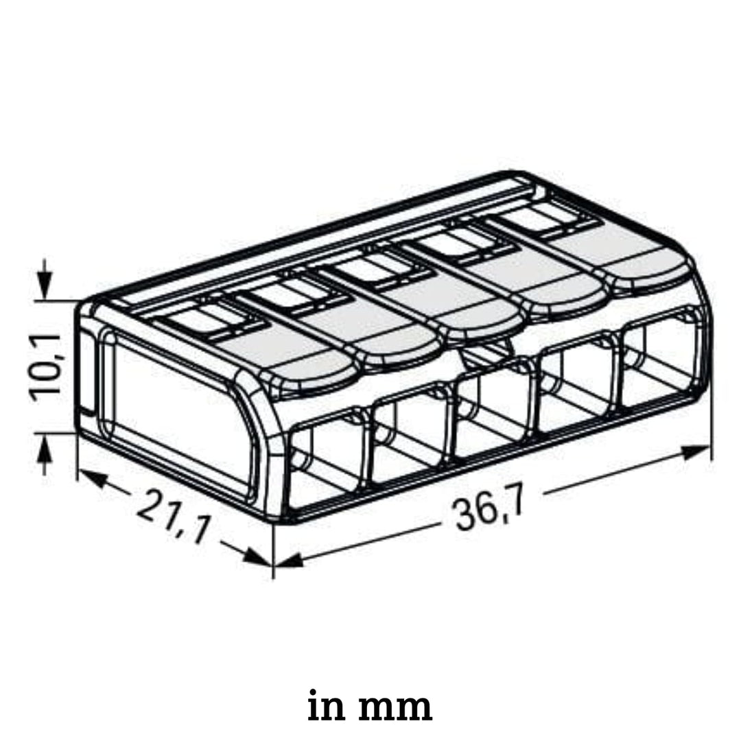 WAGO Verbindungsklemmen 221-685 | 5 Leiter, bis 6 mm², 15 Stück, COMPACT Kabelverbinder mit Hebeln f