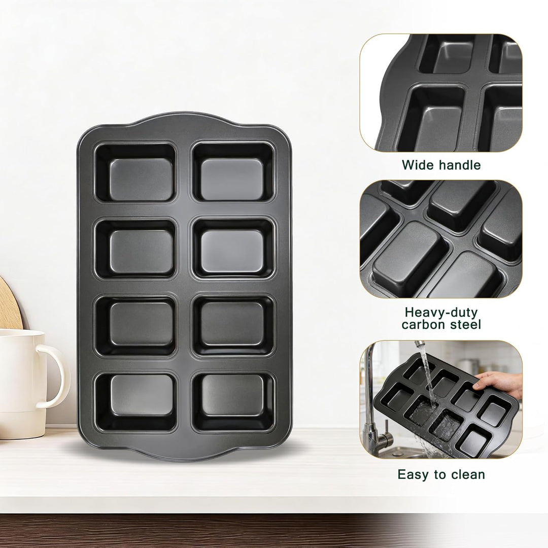 8 Mini-Kastenformen, Kastenform, antihaftbeschichtet, Karbonstahl, Backform zum Backen, Grau (2 Set)