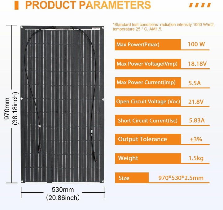 etfe Flexibel Solarpanel 100W 12V Monokristallines Photovoltaik Solarmodul Off-Grid für Wohnmobil, C