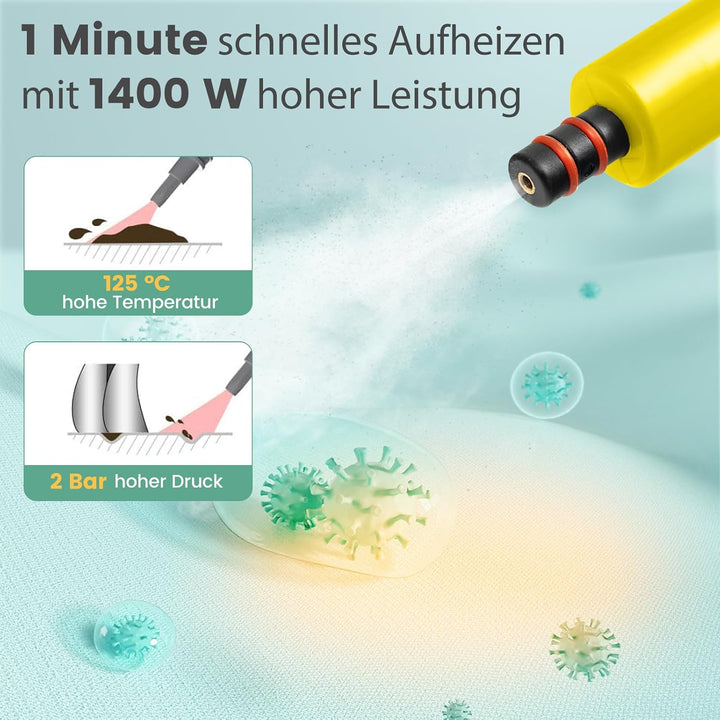 COSTWAY Dampfreiniger 1500W, Tank: 400 ML, Temperatur: bis zu 125℃, Aufheizzeit: 1 min., Dampfdruck: