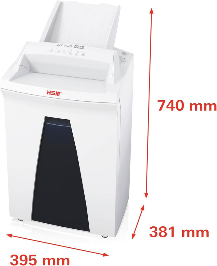 HSM SECURIO AF300 Aktenvernichter, Partikelschnitt P4, 300 Blatt, 35L Fassungsvermögen, DSGVO-konfor