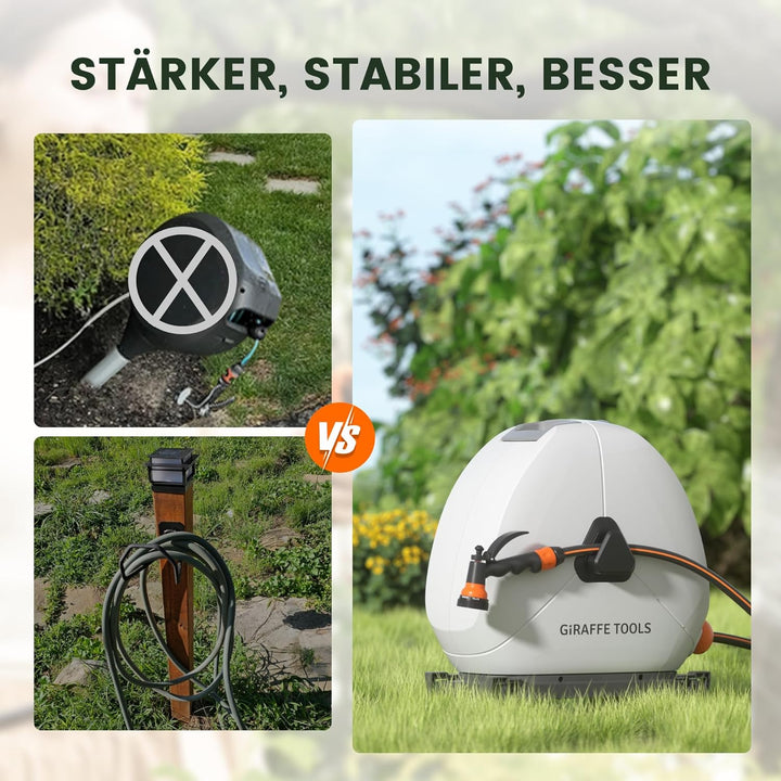 Giraffe Tools Ausziehbare Schlauchtrommel mit 30 m, robuste Bodenmontage, Gartenschlauchtrommel, mit