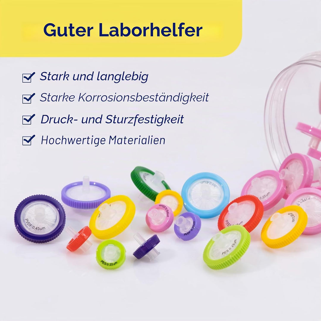 100 Stücke PES Spritzenfilter 0,45 um Porengrösse, 25 mm Membran Durchmesser, Labor-spritzenfilter,