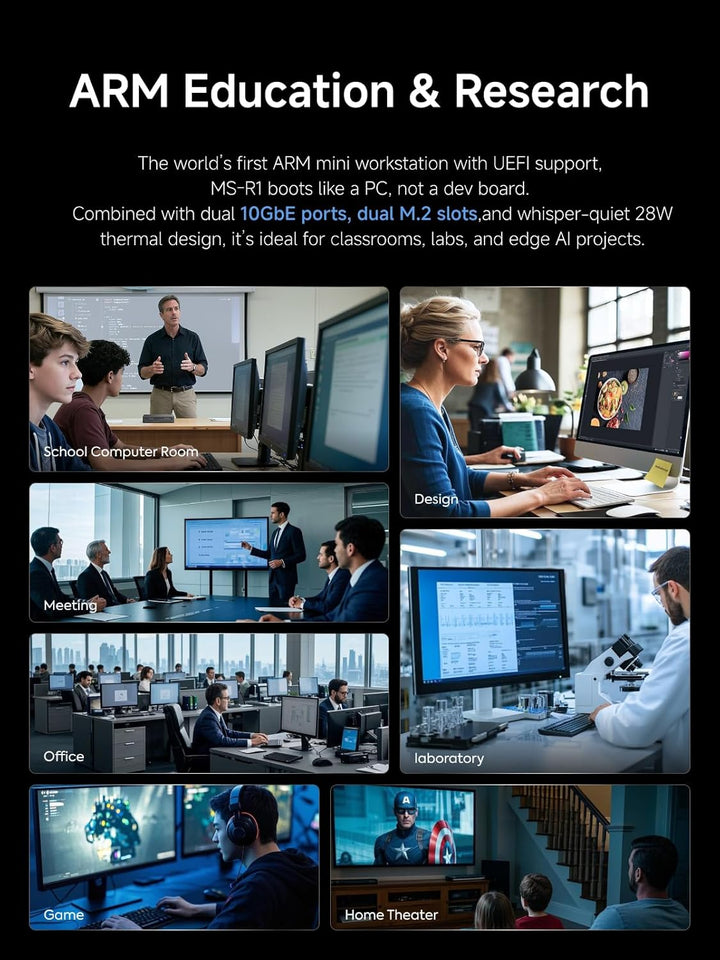 MINIS FORUM ARM Mini Workstation MS-R1 mit UEFI-Boot, Integrierter ARM-basierter CPU CP8180(12C/12T,