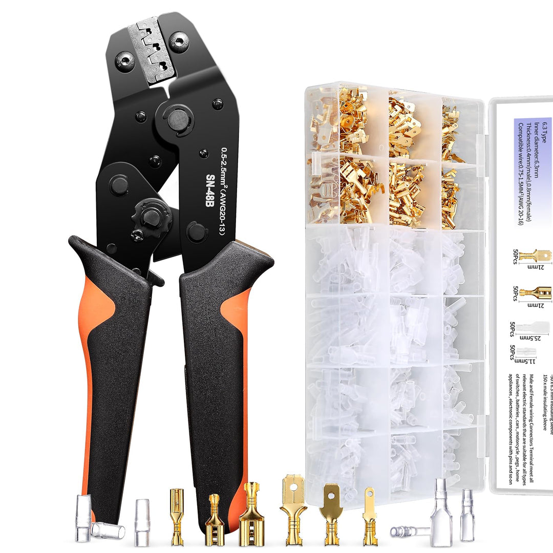 Crimpzange Set mit Flachstecker Kabelverbinder,0.5-2.5mm² Krimpzange,300Sätze kabelschuhe flachsteck