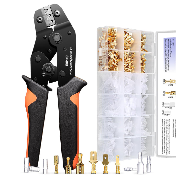 Crimpzange Set mit Flachstecker Kabelverbinder,0.5-2.5mm² Krimpzange,300Sätze kabelschuhe flachsteck