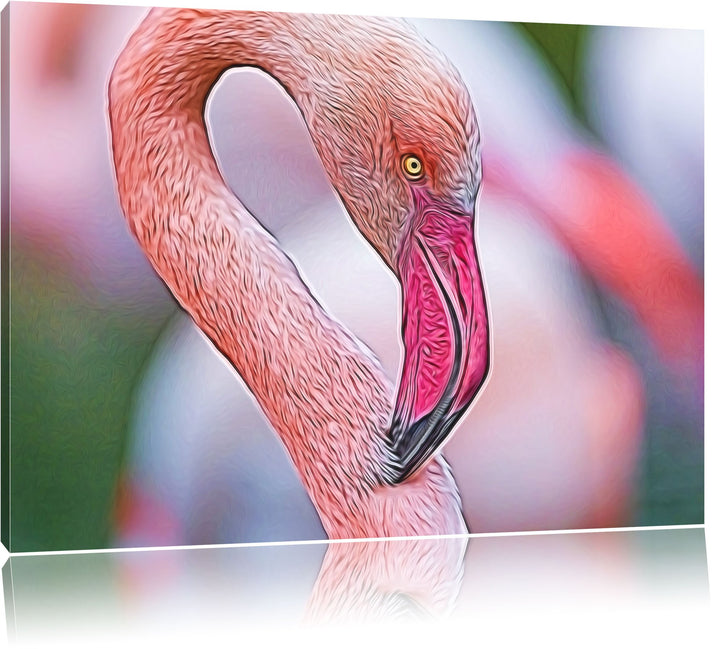 prächtiger Flamingo Deluxe Format: 100x70 cm auf Leinwand, XXL riesige Bilder fertig gerahmt mit Kei