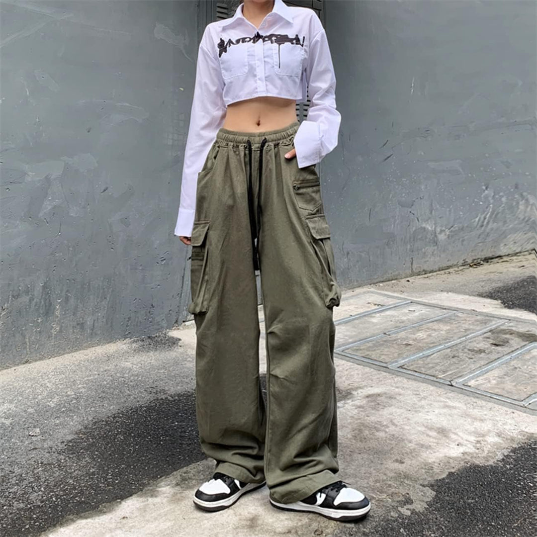 Linsennia Cargohose Damen Baggy Y2k Cargo Parachute Pants Weite Teenager Mädchen High Waist Streetwe