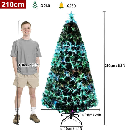 Aufun Künstliche Weihnachtsbäume 210CM Glasfaser Weihnachtsbaum mit Kiefernnadel LED Beleuchtung für